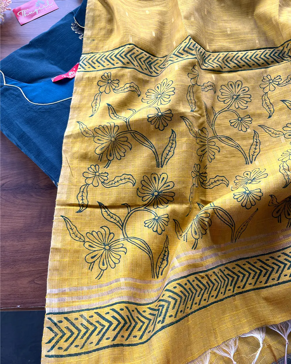 T203  Teal Gold Elegance Kurta Set (Top - Dupatta) - Image 6