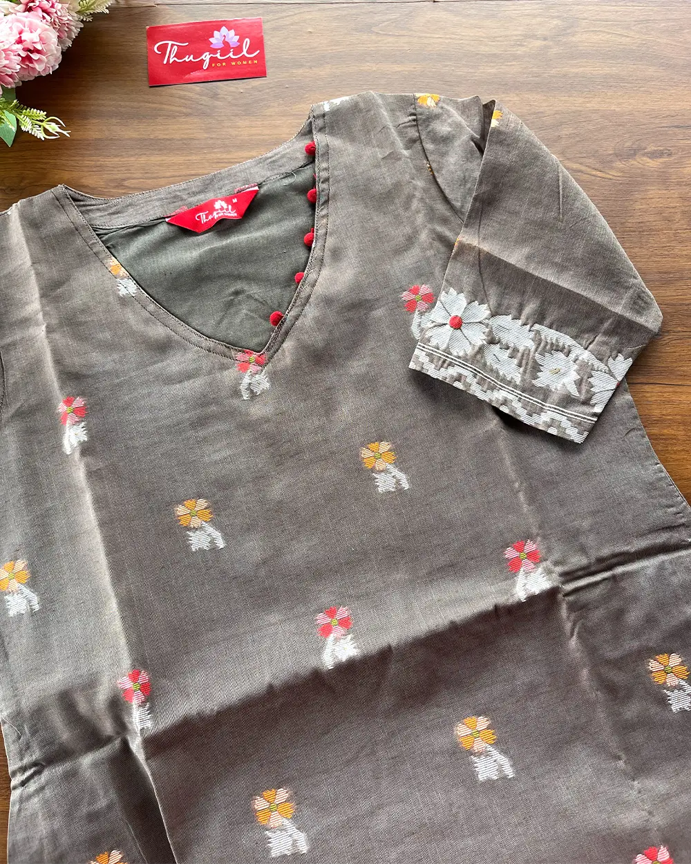 T205 Ready to Dispatch - Smoke Grey Kurta Set (Top-dupatta) - Image 3