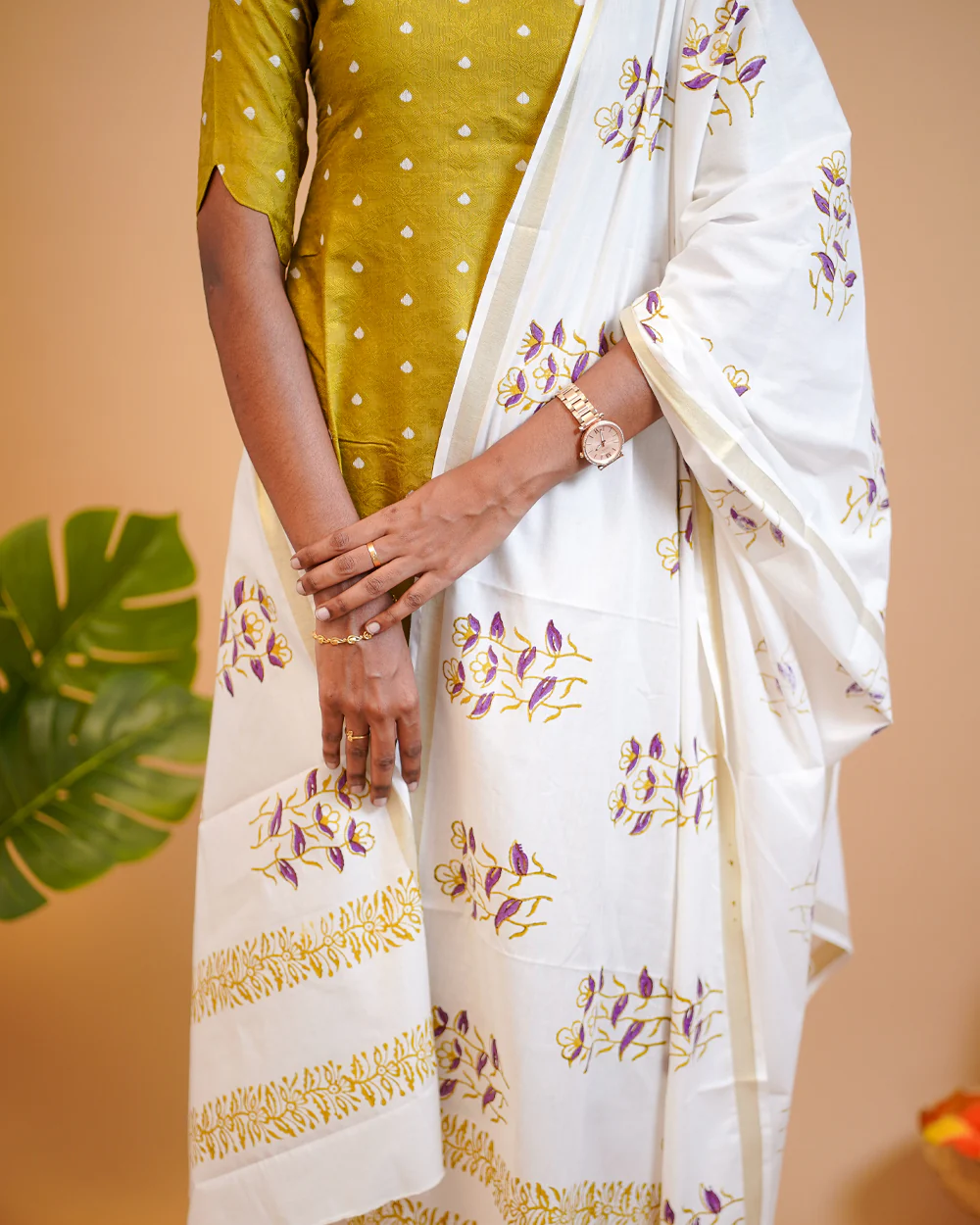 T207 Olive Bloom Jacquard Kurta Set (Top-Dupatta) - Image 3