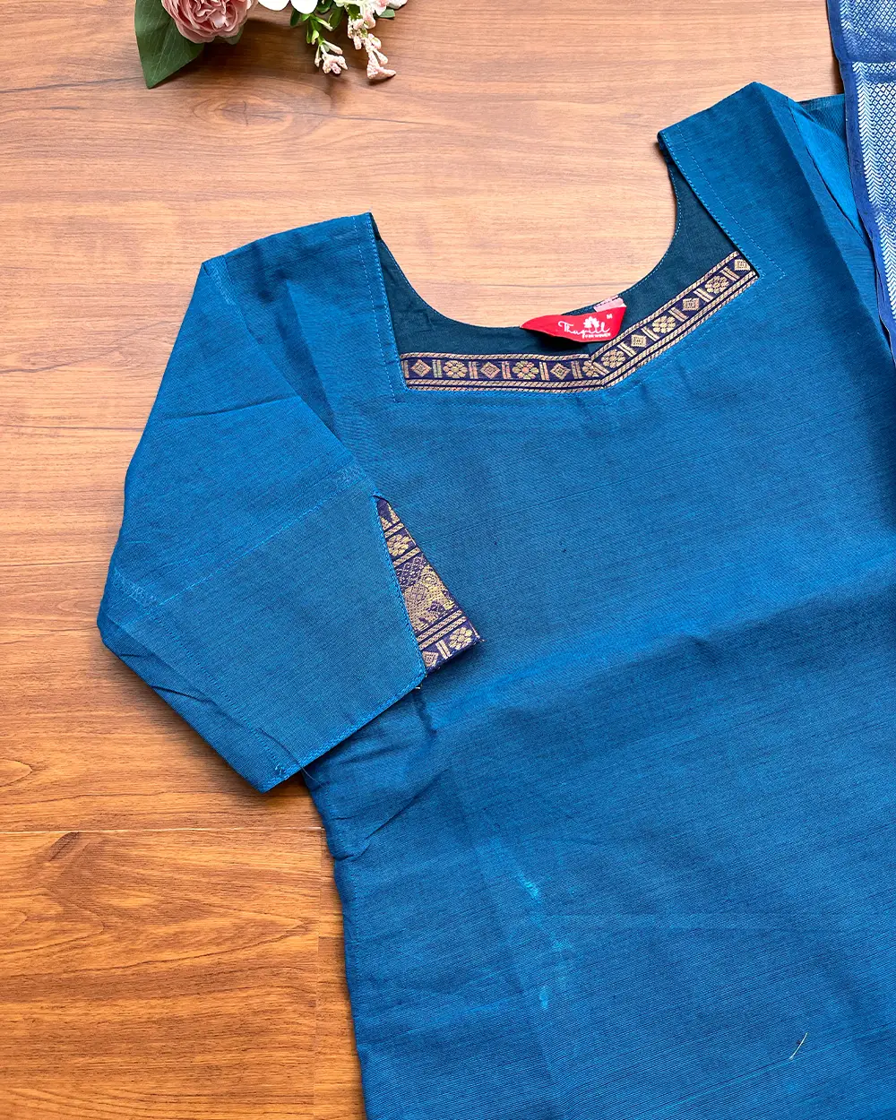 T212 Kalamkari Rhythm Silk Kurta Set (Top - Dupatta) - Image 3