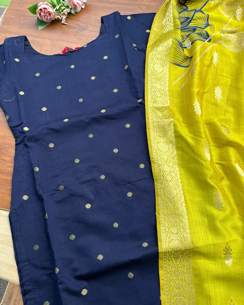 T212 Sapphire Elegance Silk Kurta Set (Top-Dupatta ) - Image 3