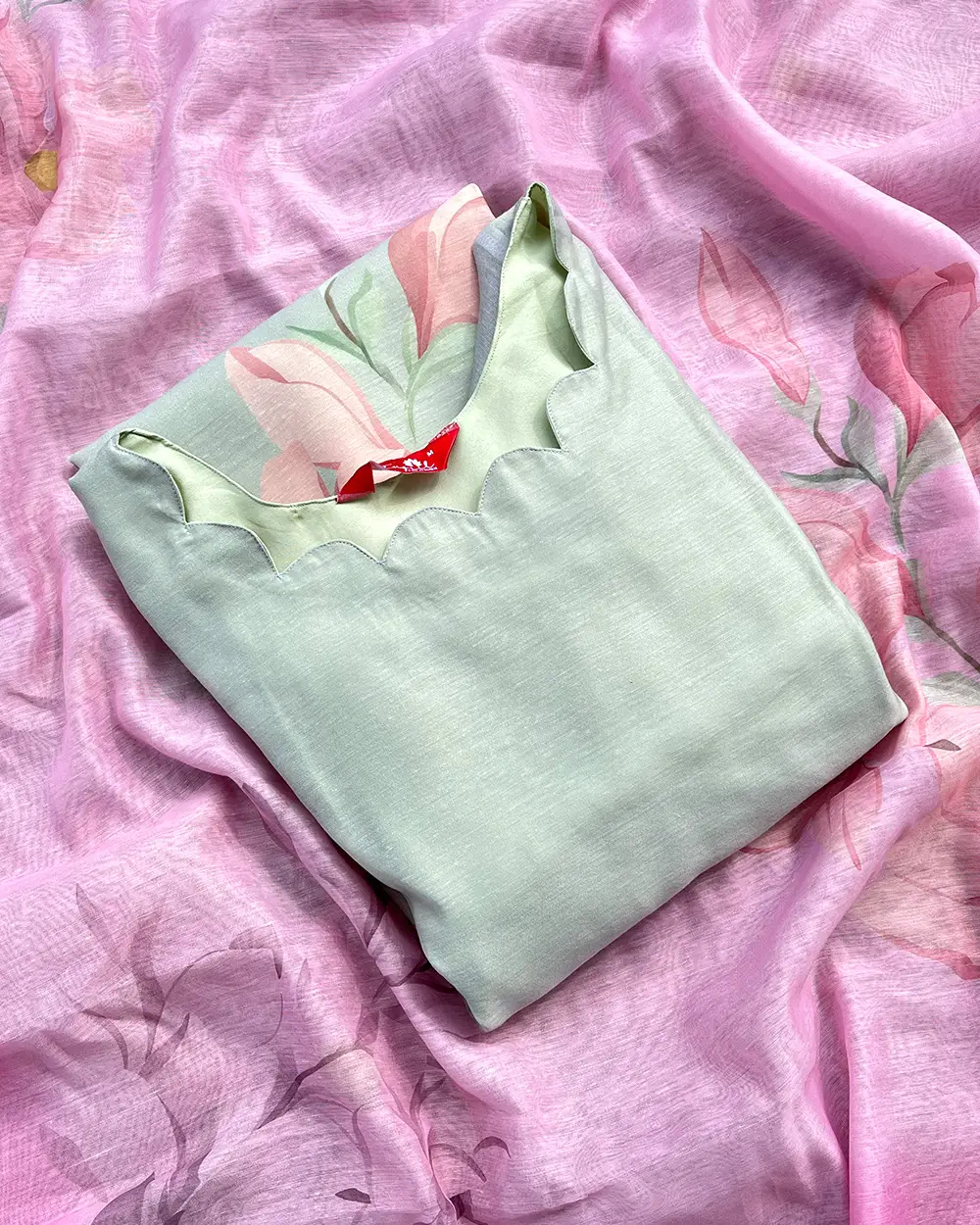 T213 Sage Blush Grace Kurta Set (Top-Dupatta ) - Image 2