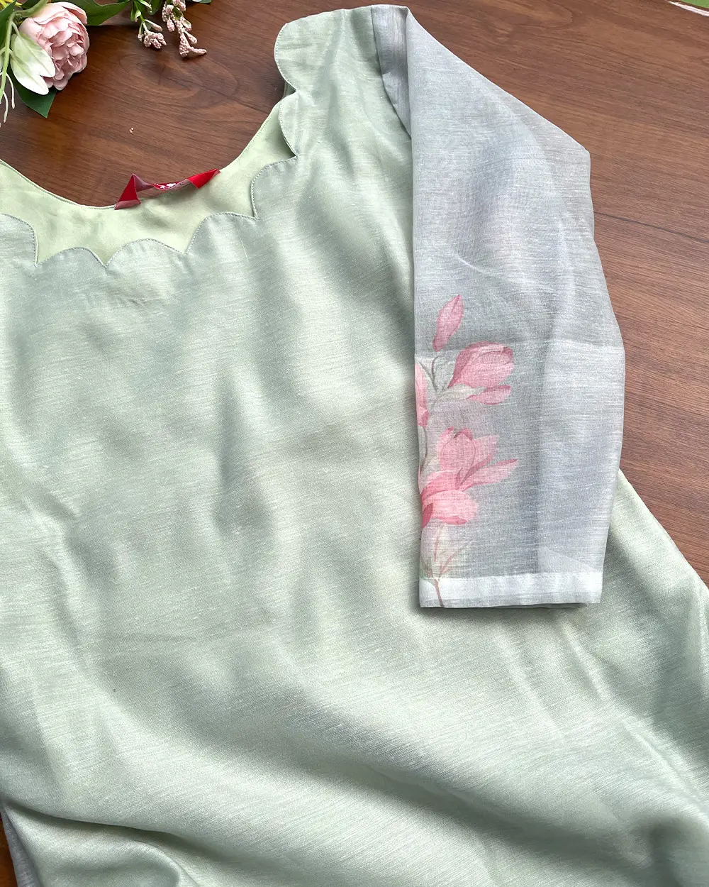 T213 Sage Blush Grace Kurta Set (Top-Dupatta ) - Image 3