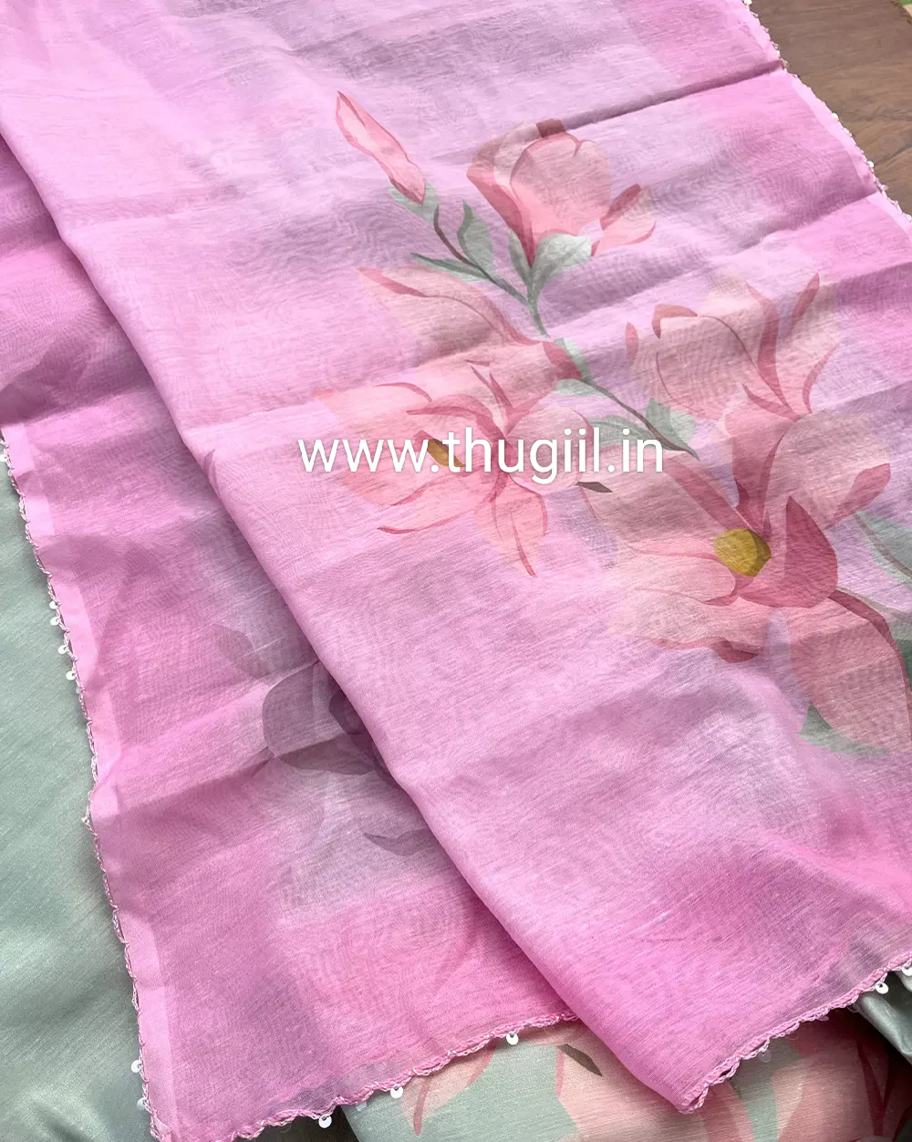 T213 Sage Blush Grace Kurta Set (Top-Dupatta ) - Image 5