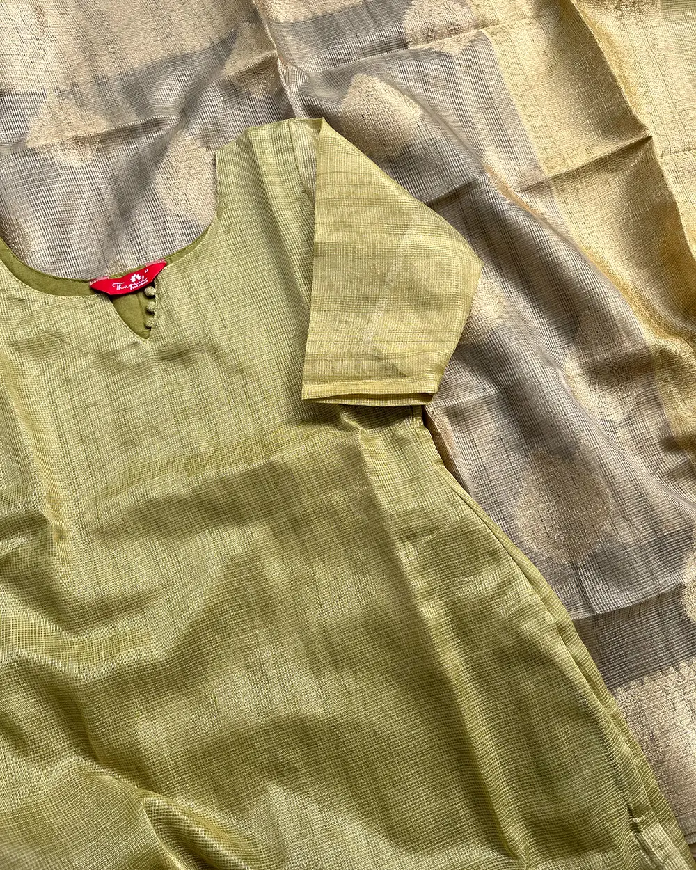 T215 Lime Kota Banaras Kurta Set (Top - Dupatta) - Image 2