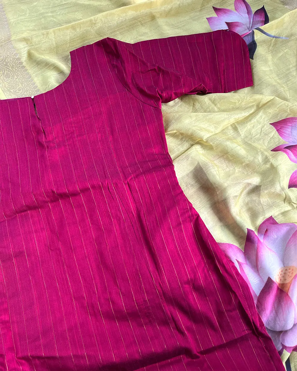 T222 Rani Pink Silk Kurta Set (Top-Dupatta) - Image 3