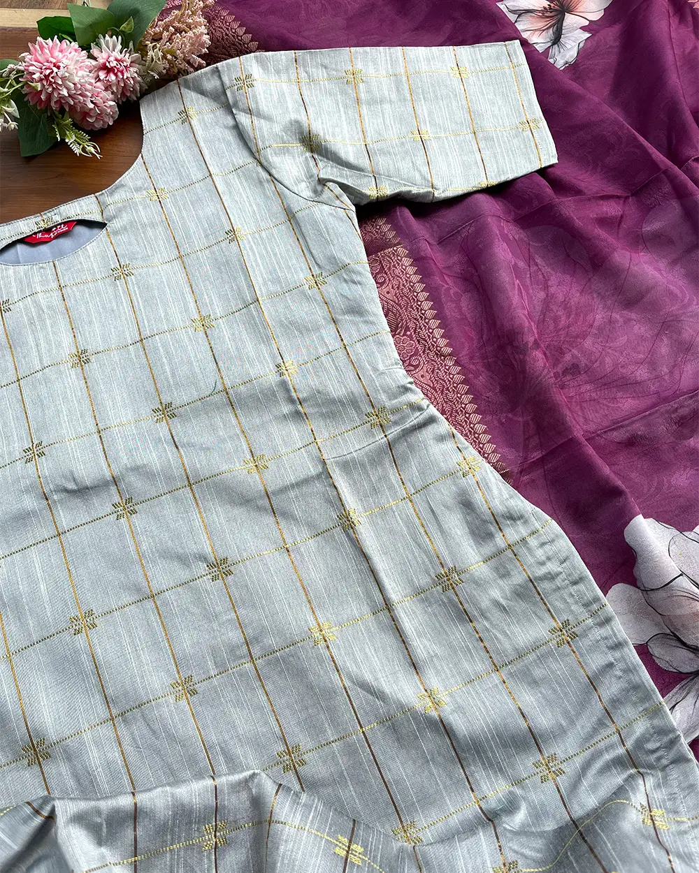 T233 Royal Plum Kurta Set (Top - Dupatta) - Image 2