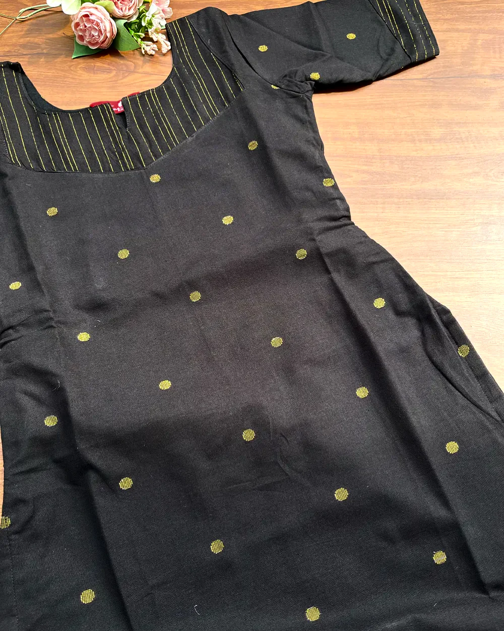 T234 Black Handloom Cotton Kurta Set - Image 2