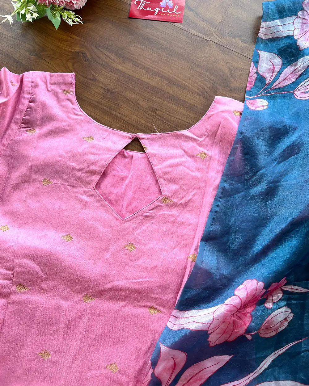 T248 Pink Cotton Silk Kurta Set (Top - Dupatta) - Image 2