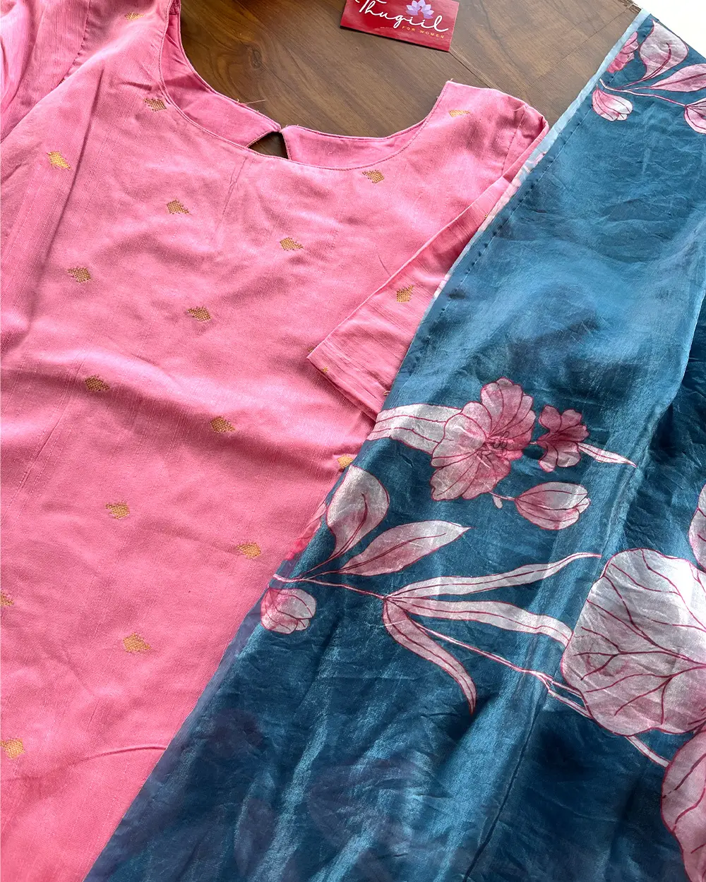 T248 Pink Cotton Silk Kurta Set (Top - Dupatta) - Image 3
