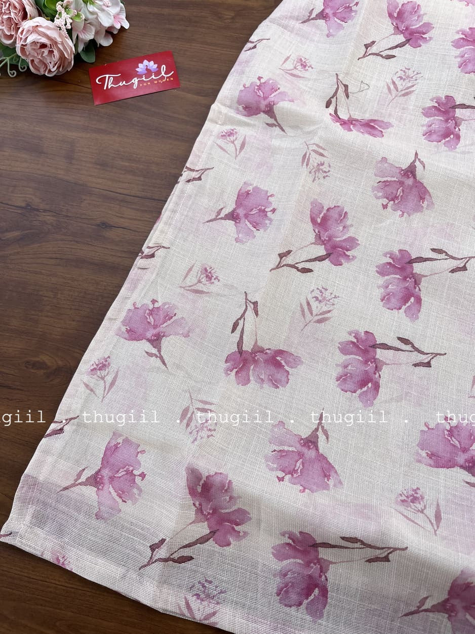 T253 Pink Floral Silk Kurta - Image 3