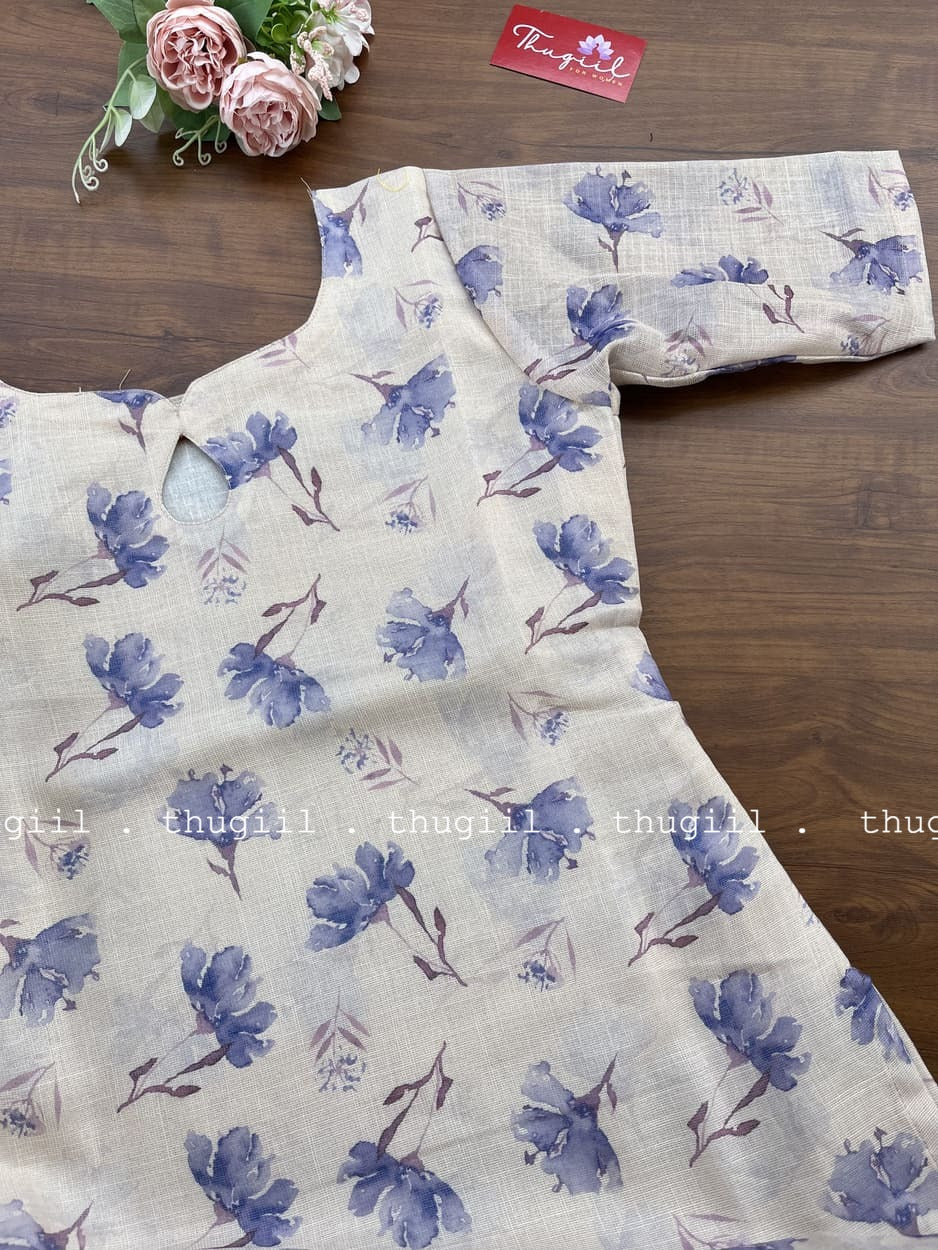 T254 Lavender Floral Silk Kurta - Image 2