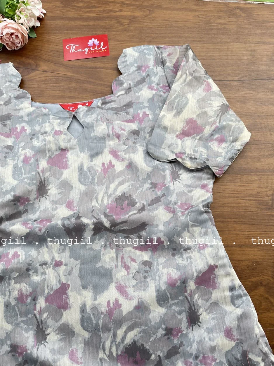T258 Luna Grey Chanderi Kurta - Image 2
