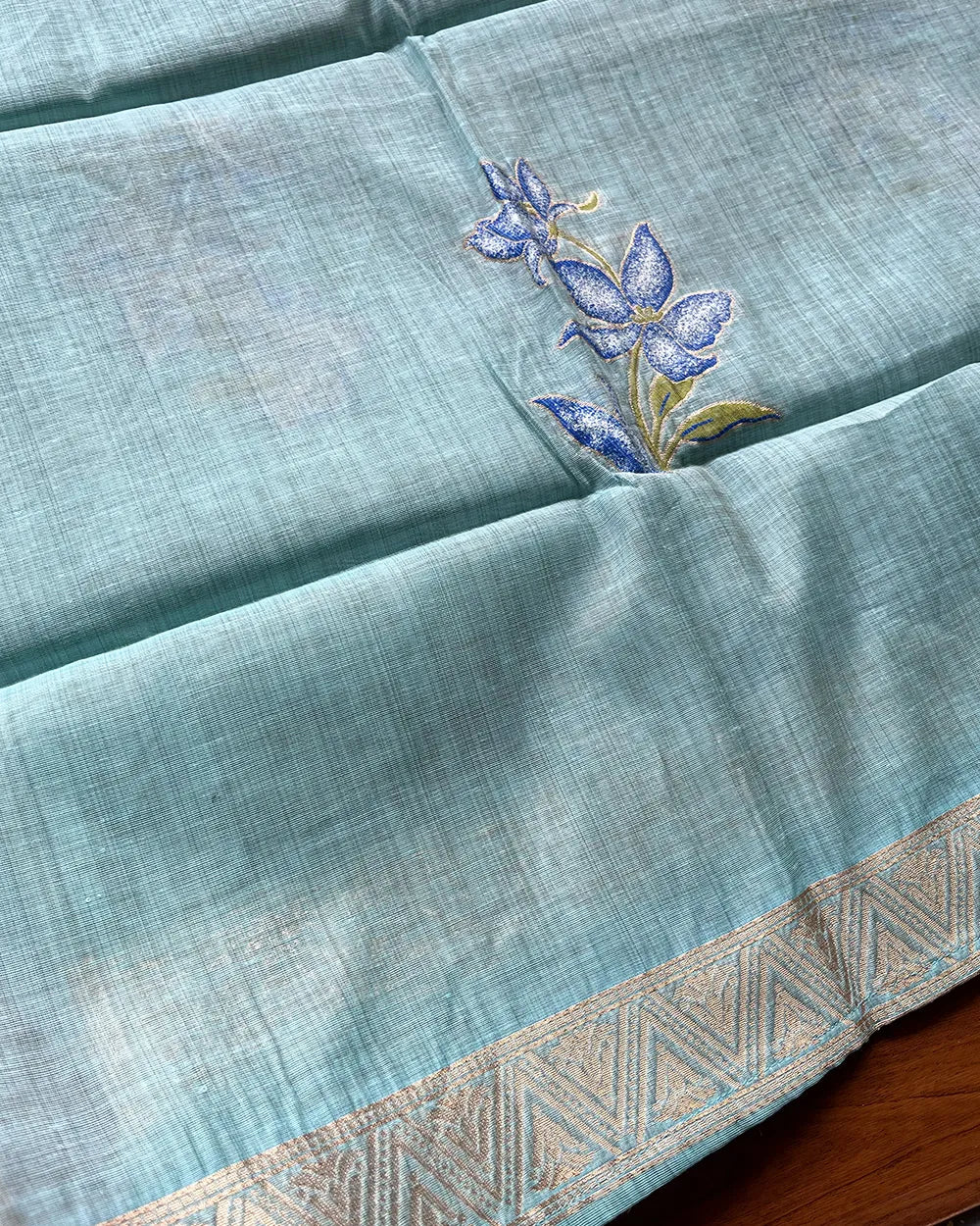 T259 Aqua Petals Kurta Set (Top-Dupatta) - Image 3