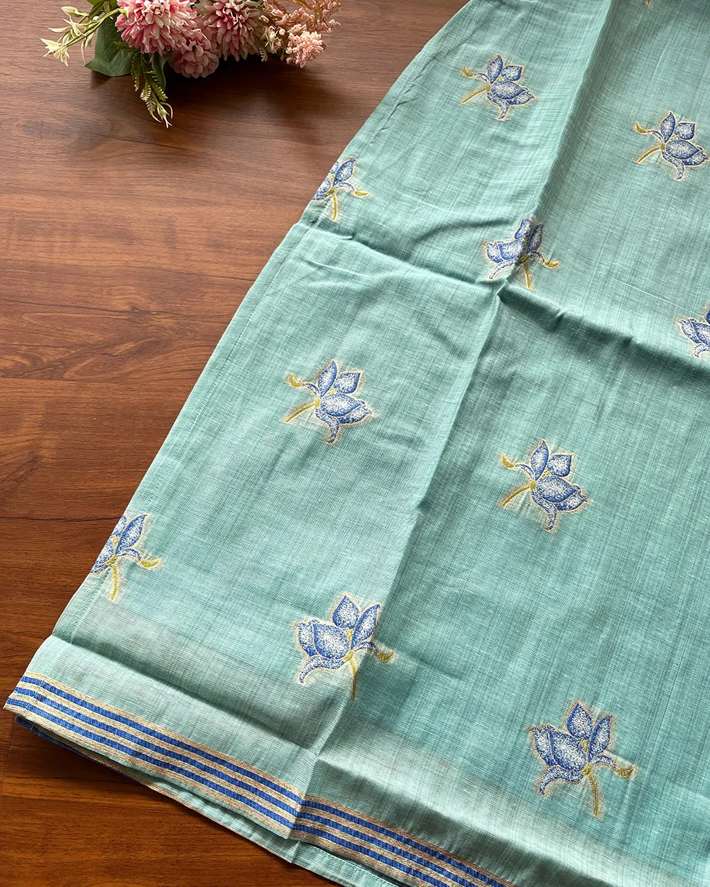 T259 Aqua Petals Kurta Set (Top-Dupatta) - Image 4