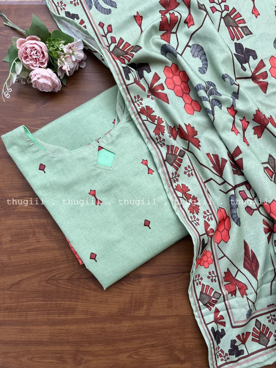 T266 Dusk Green Kurta Set (Top - Dupatta )