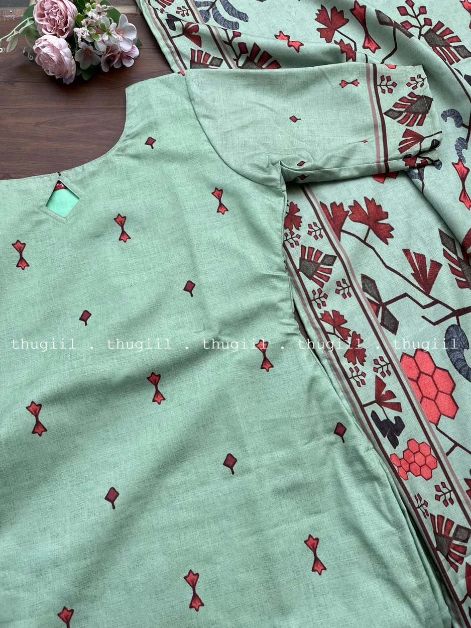T266 Dusk Green Kurta Set (Top - Dupatta ) - Image 2