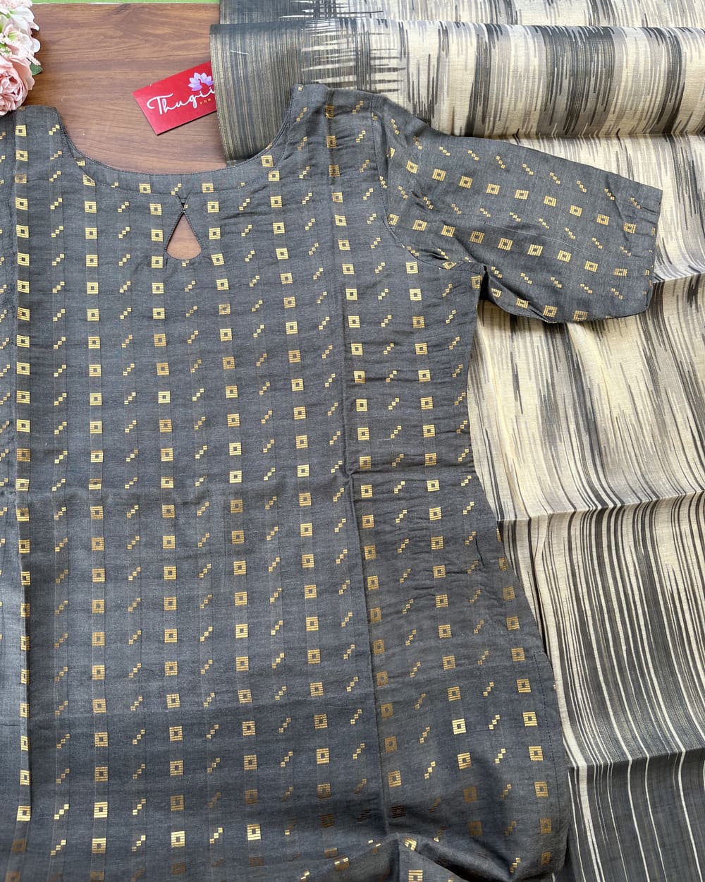 T269 Smoky Grey Kurta Set (Top - Dupatta) - Image 2