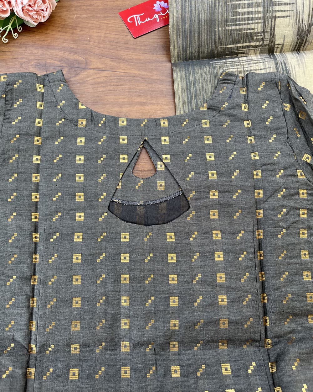 T269 Smoky Grey Kurta Set (Top - Dupatta) - Image 3