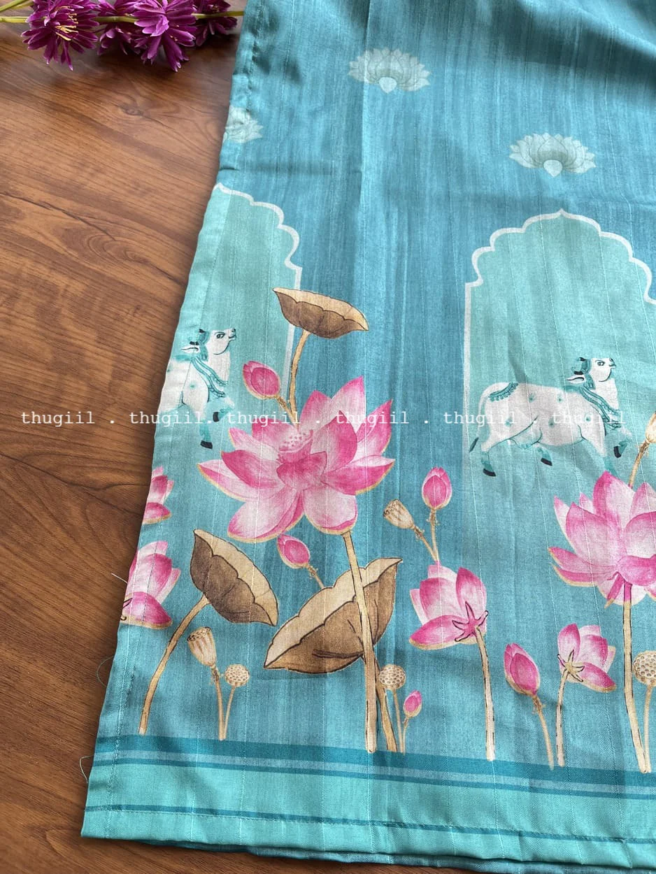 T273 Blue Pichwai Kurta Set - Image 4