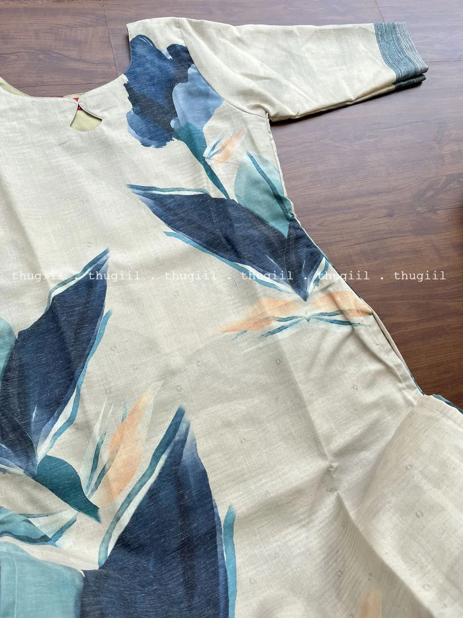 T279 Beige Floral Kurta - Image 2
