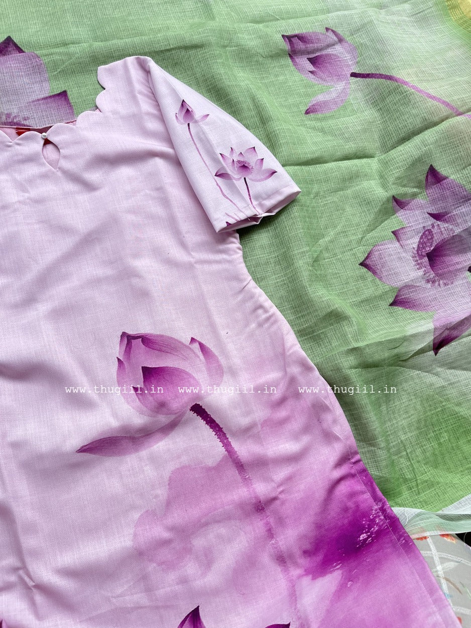 T303 Varnika Lotus Mist Kurta Set (Top-Dupatta) - Image 2