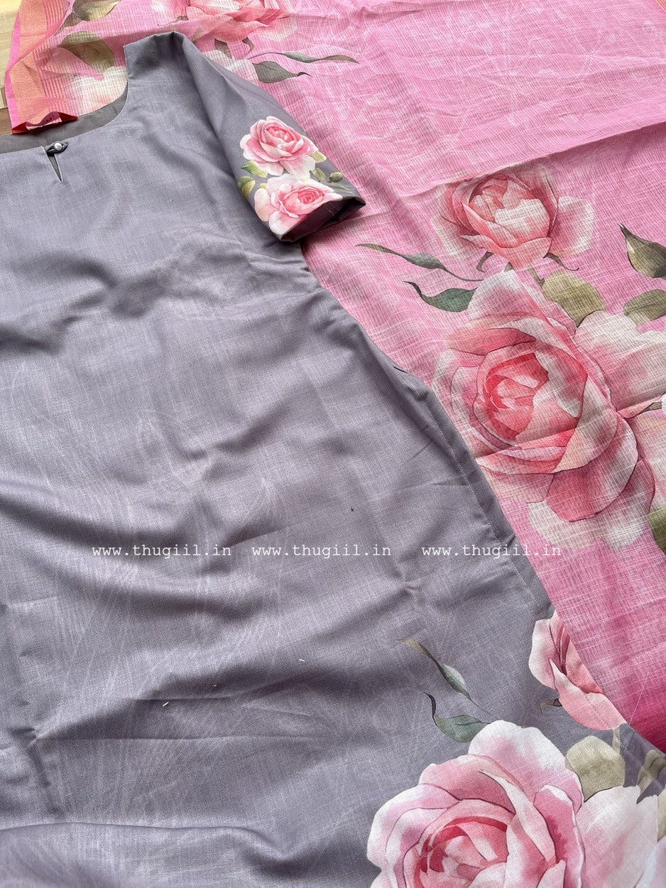 T304 Gulabi Grey Kurta Set (Top-Dupatta) - Image 2