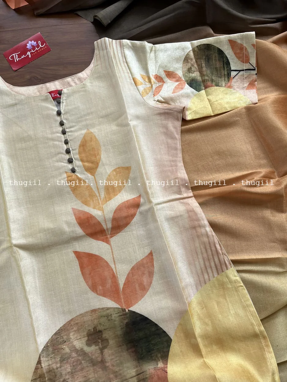 T307 Golden Leaf Kurta Set (Top-Dupatta) - Image 2