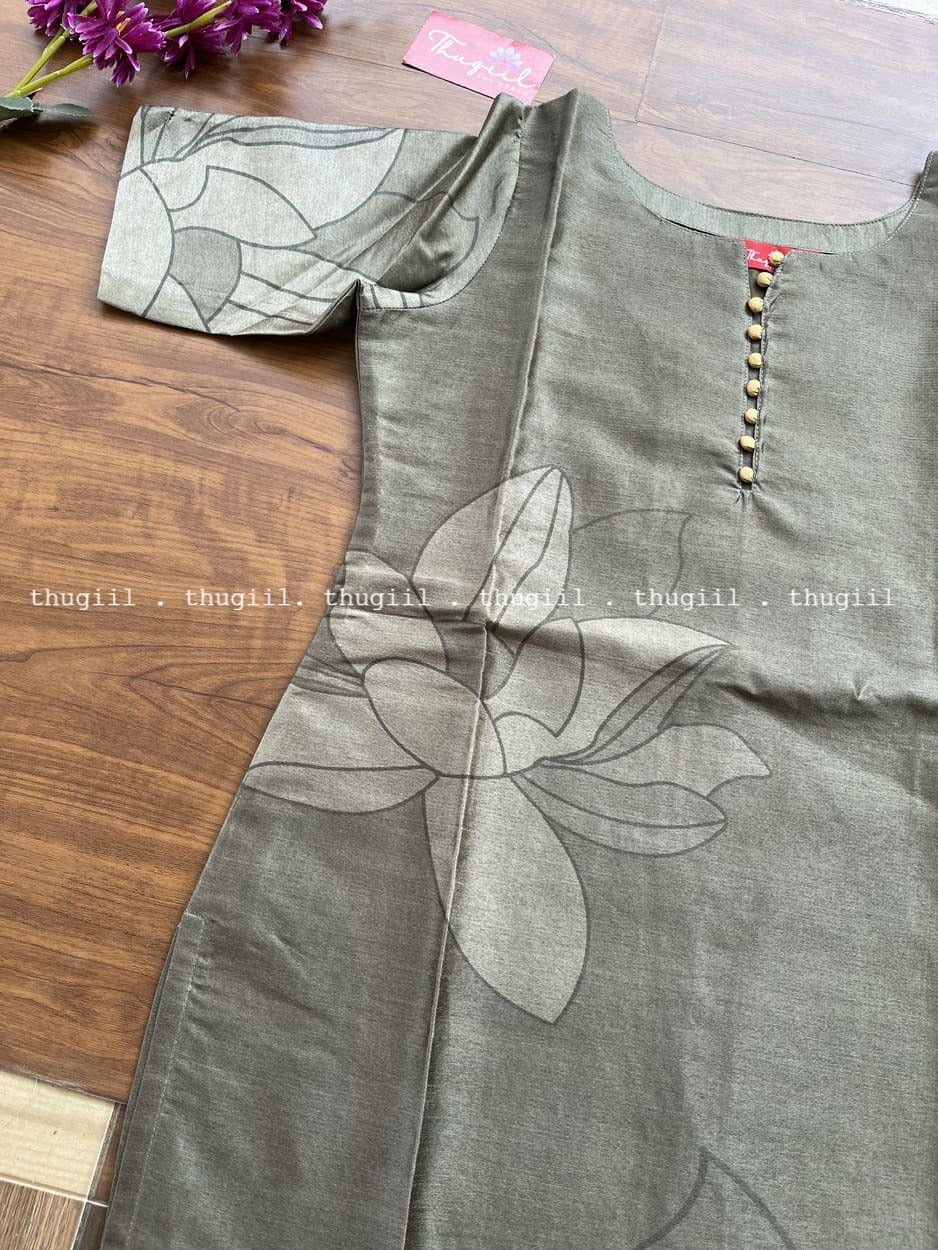 T308 Grey Mist Kurta Set (Top-Dupatta) - Image 3