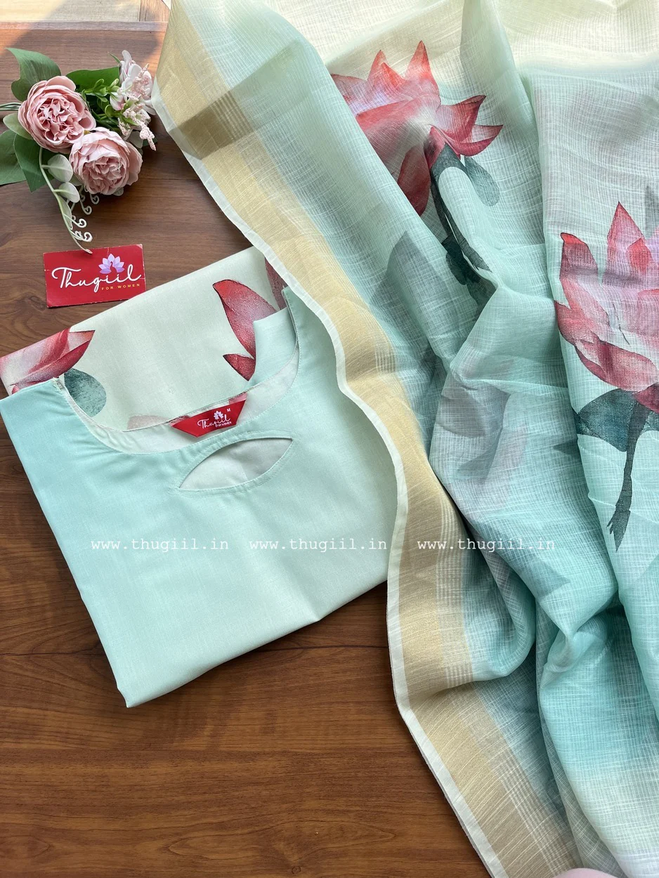T311 Lotus Mist Kurta Set (Top-Dupatta)