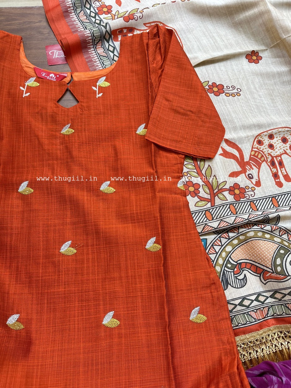 T313 Rust Kalamkari Charm Kurta Set - Image 3