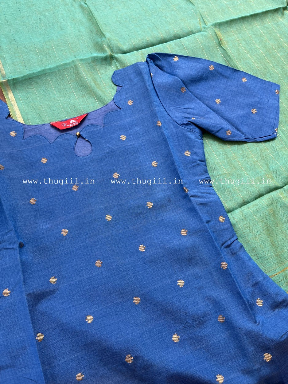 T317  Royal Blue Silk Kurta Set (Top-Dupatta) - Image 2