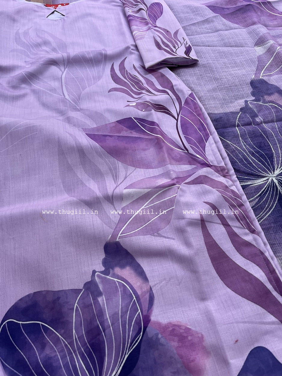 T319 Lilac Bliss Linen Kurta Set (Top-Dupatta) - Image 2