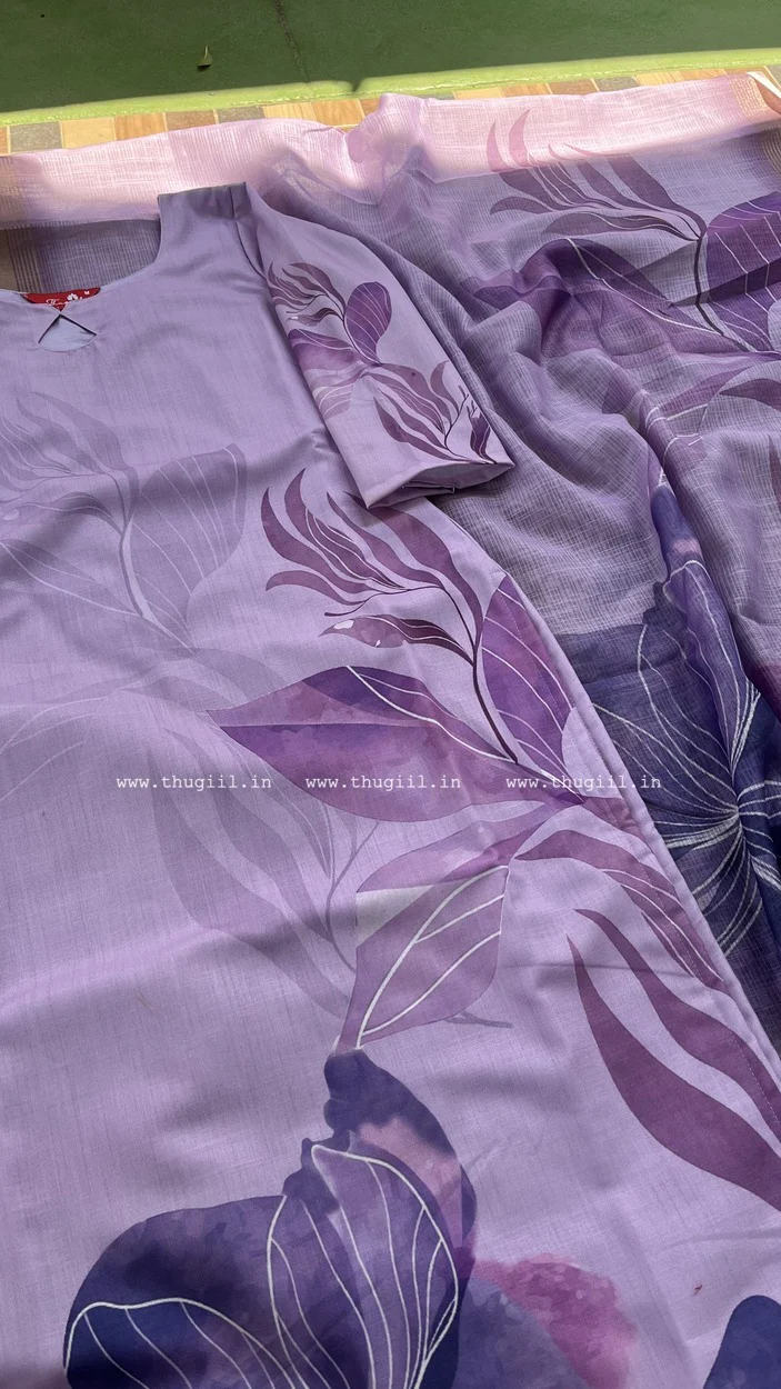 T319 Lilac Bliss Linen Kurta Set (Top-Dupatta) - Image 3