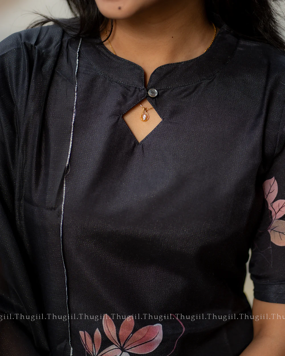 T321 Black Blossom Kurta Set (Top-Dupatta) - Image 3