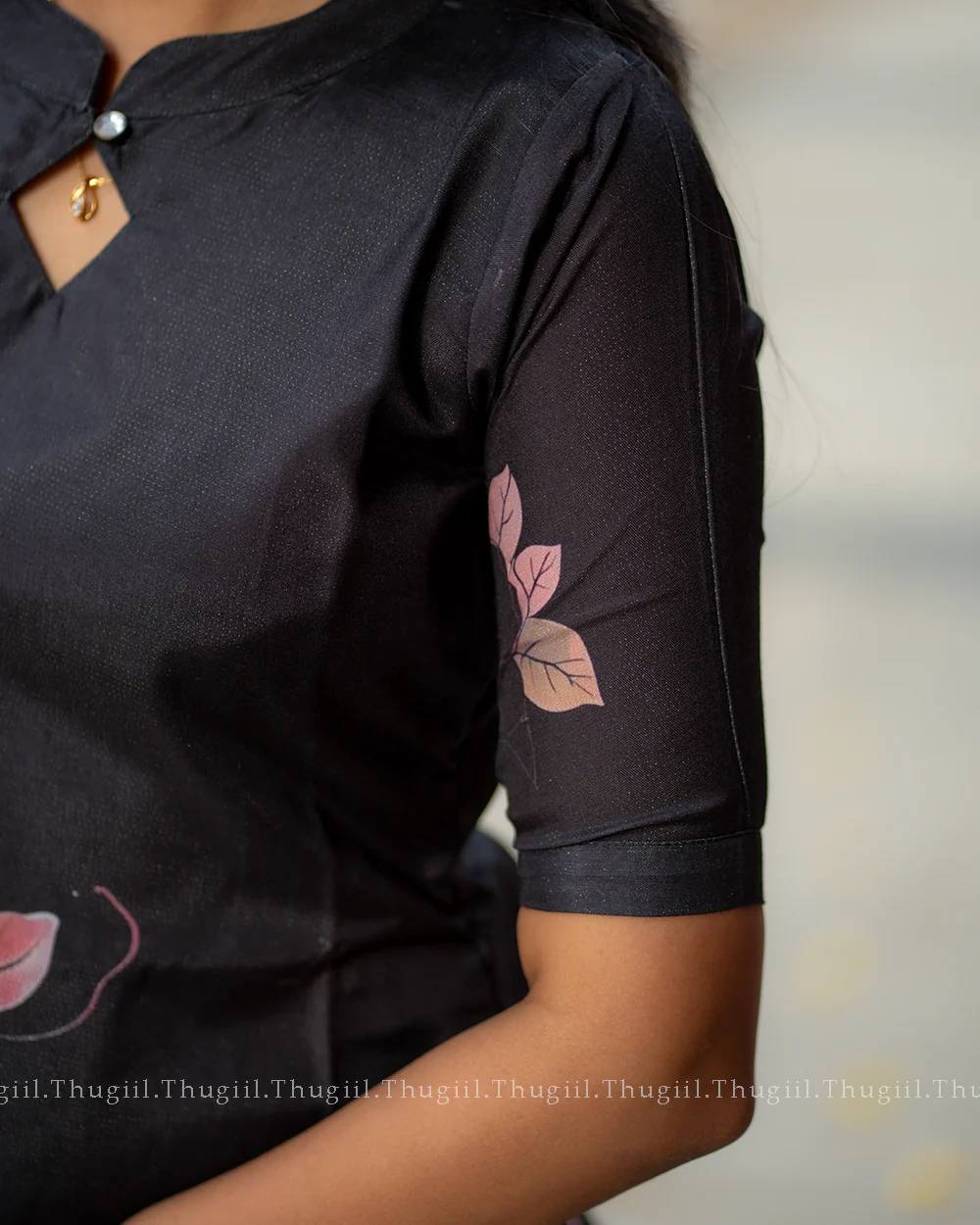 T321 Black Blossom Kurta Set (Top-Dupatta) - Image 4