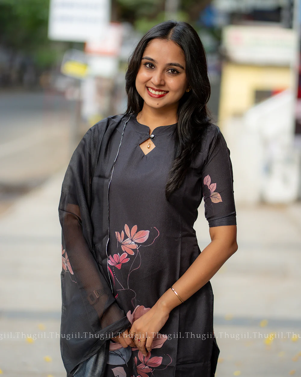 T321 Black Blossom Kurta Set (Top-Dupatta) - Image 5