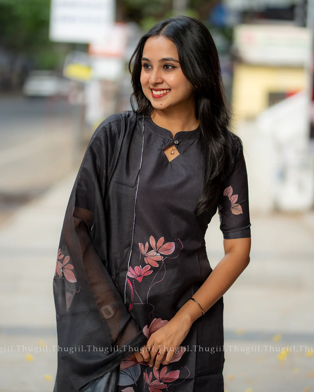 T321 Black Blossom Kurta Set (Top-Dupatta) - Image 6