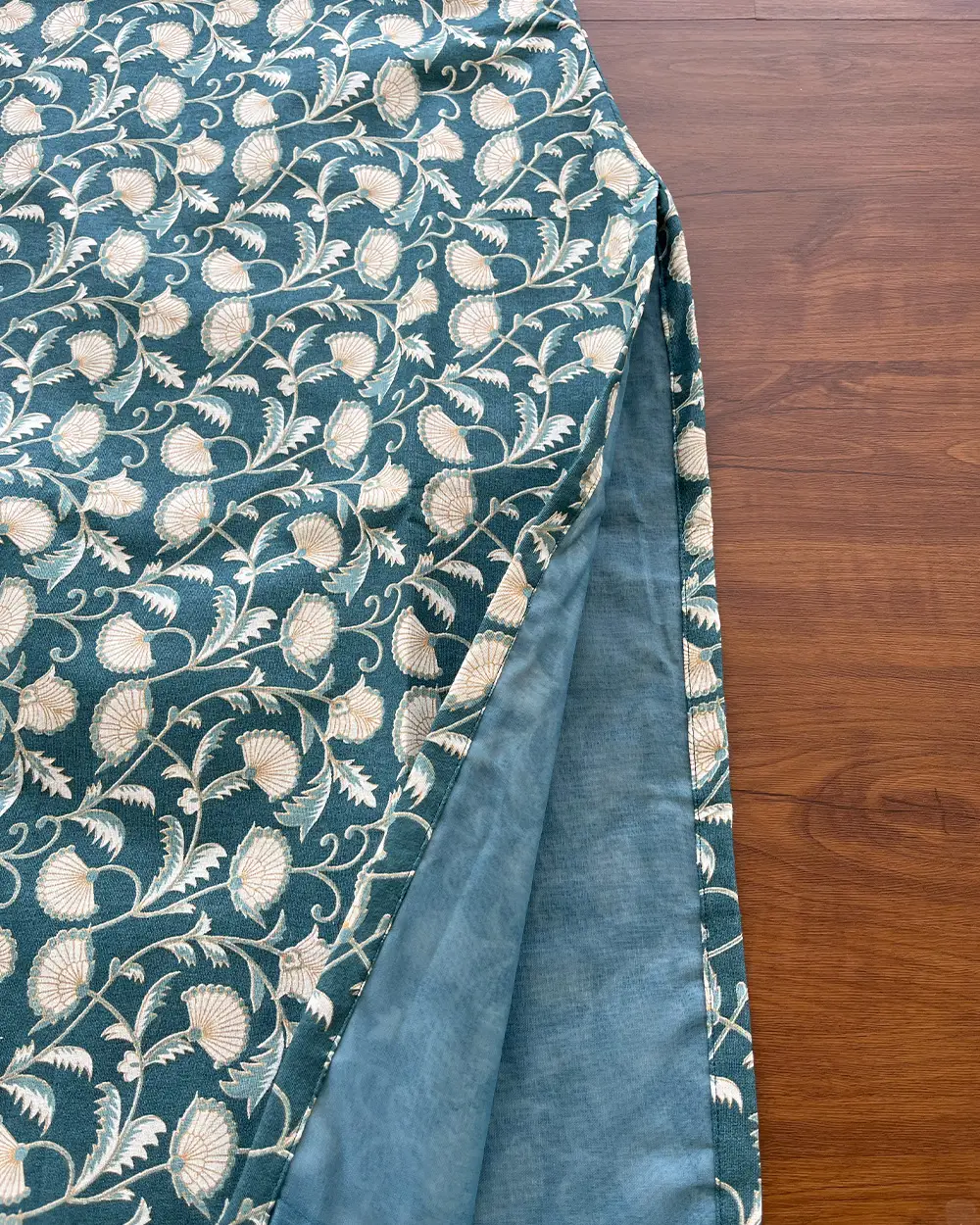 T159 Teal Floral Cotton Kurta - Image 3