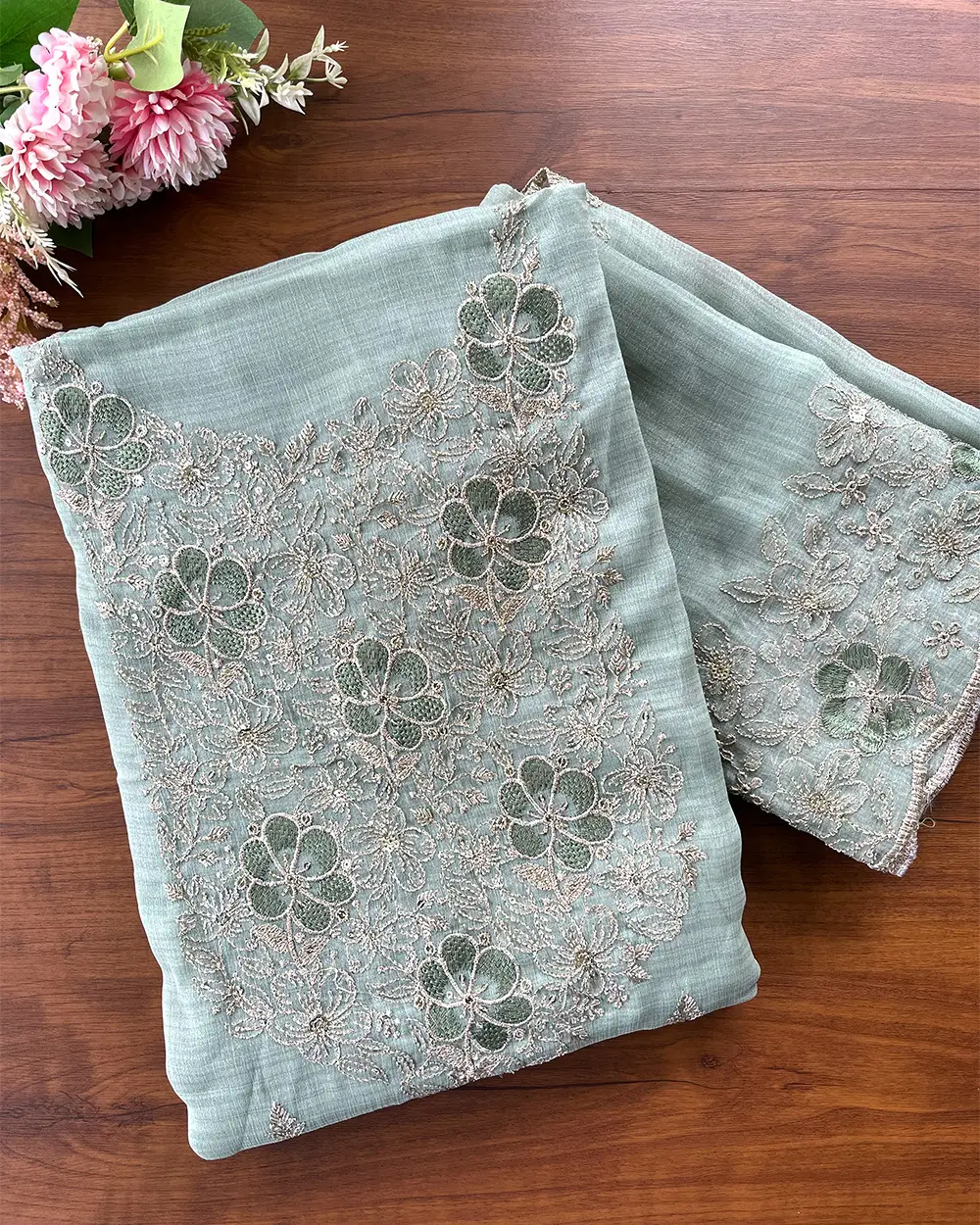 T112 Crushed Crepe Silk Unstitched Suits - Image 2
