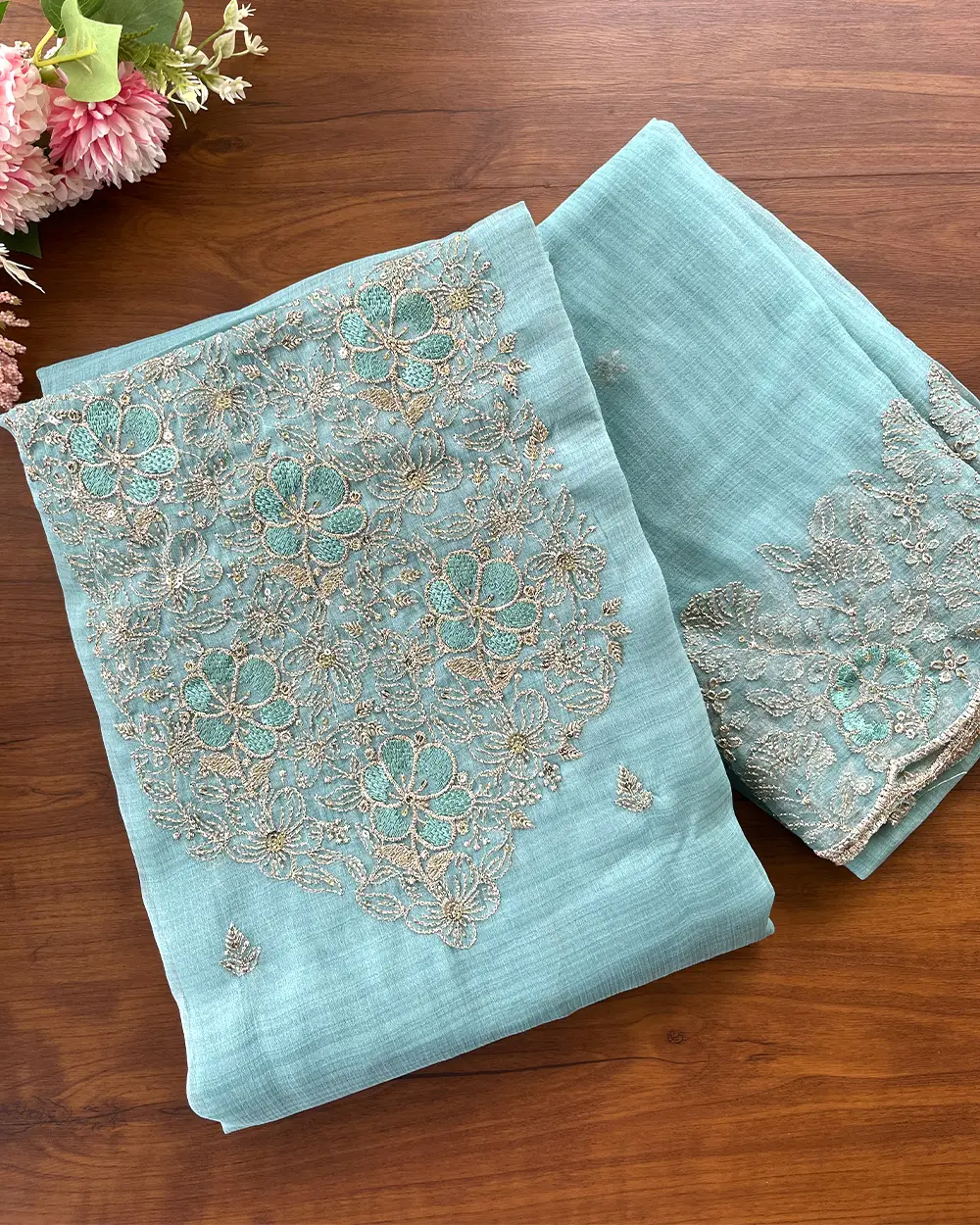 T112 Crushed Crepe Silk Unstitched Suits - Image 4