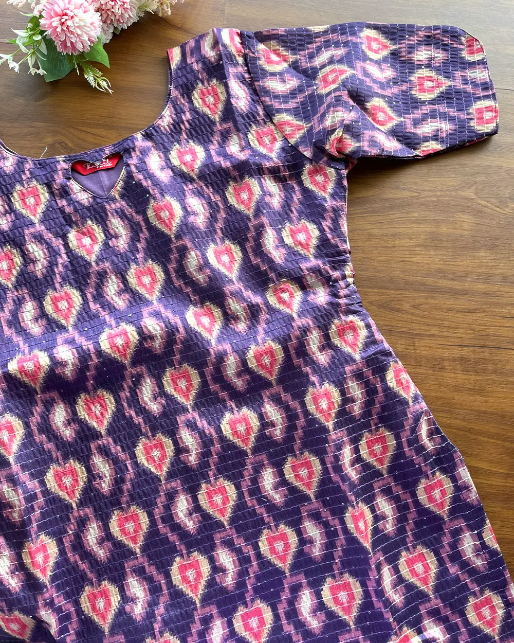T184 Violet Chanderi Silk Kurta - Image 3