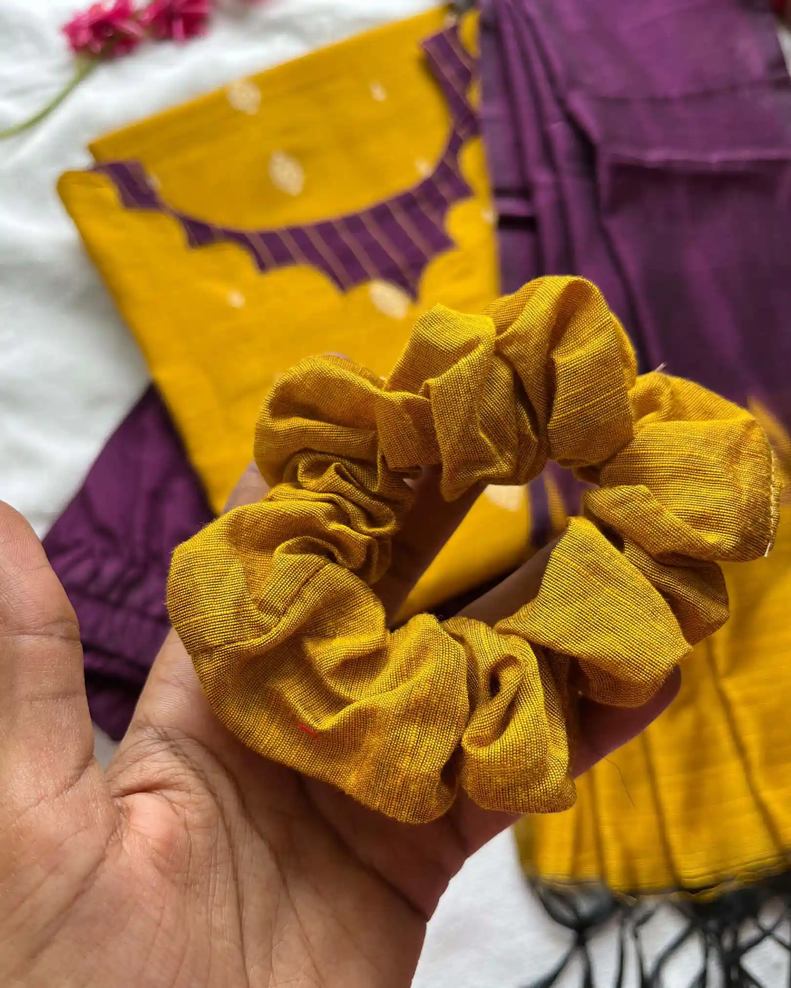 T032 Marigold slub silk kurta set - Image 5