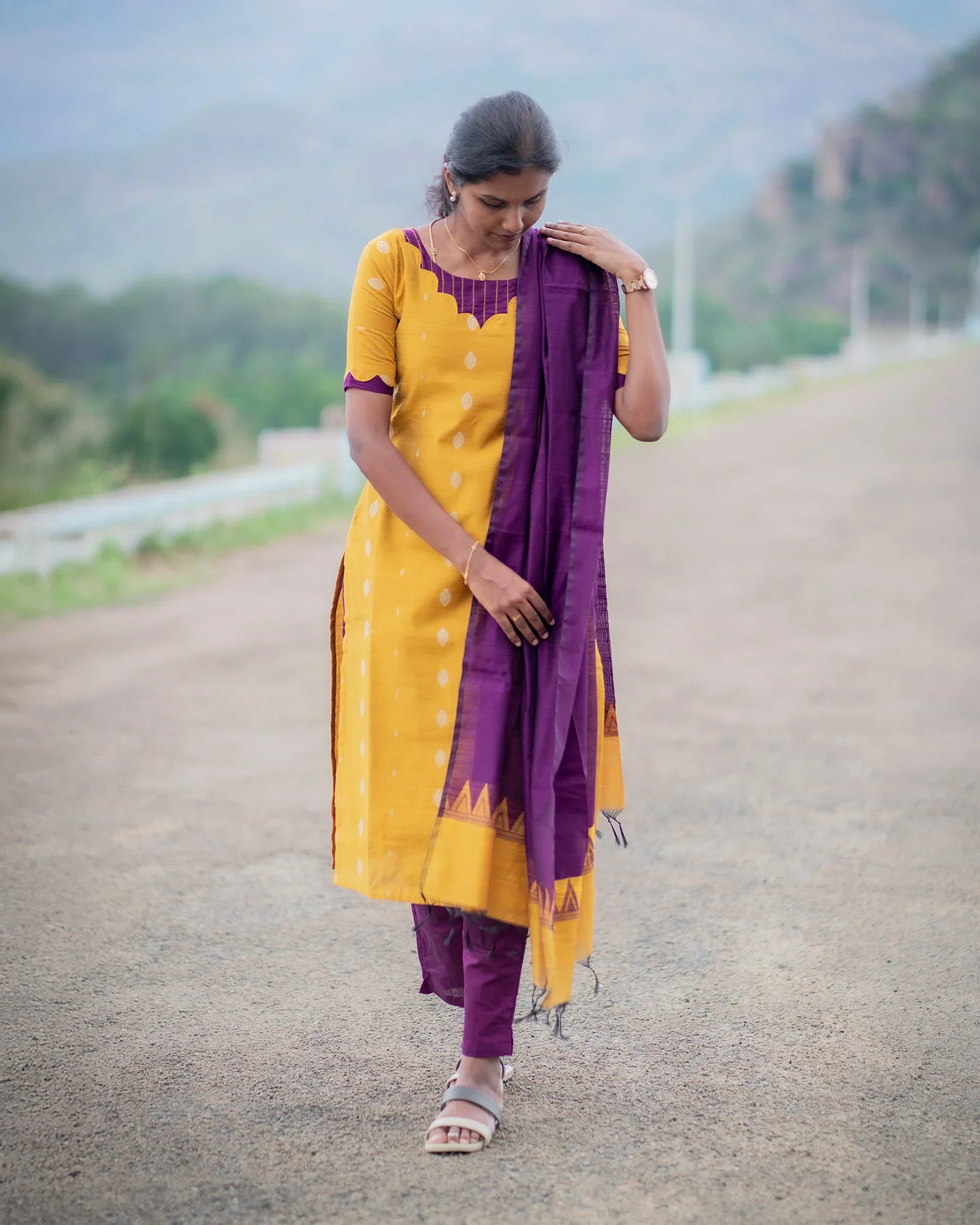 T032 Marigold slub silk kurta set - Image 6
